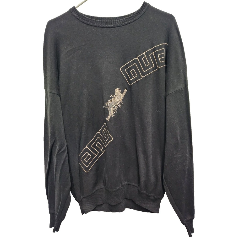 VTG 90s Vittorio Rocchetti Mens Sweatshirt XL Black Embroidered Pullover Grunge